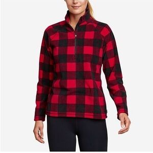 Eddie Bauer 1/4 Zip Polar Pullover Fleece, Red & Black Plaid, Size XS